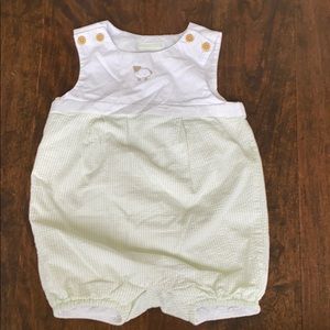 Janie and Jack green/white seersucker one piece